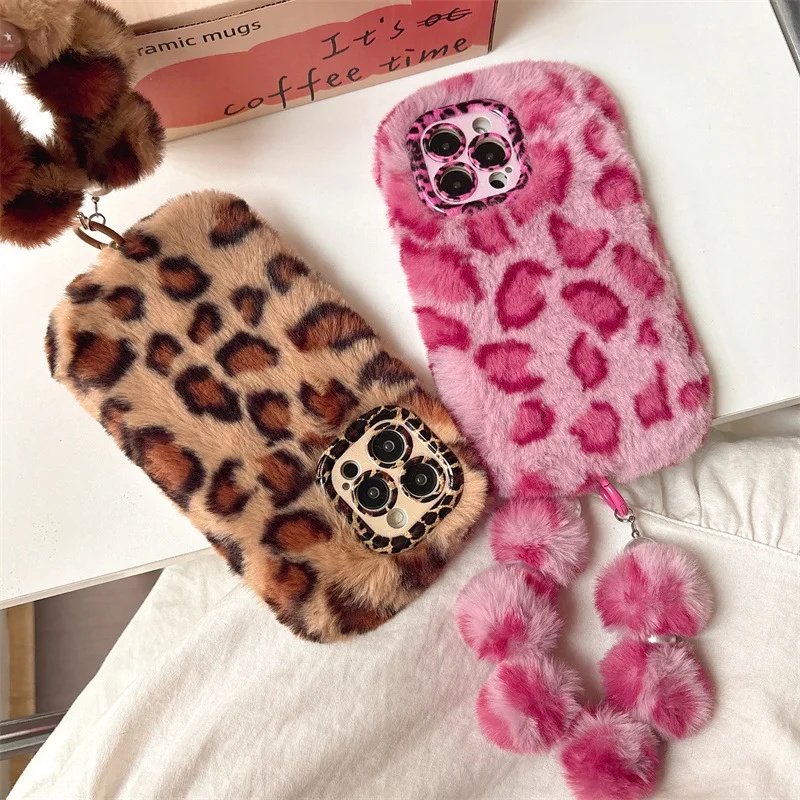 Phone Cases Iphone 13 - Modieuze, luipaardprint, pluche telefoonhoes met lensbescherming
